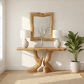 Handcrafted Solid Wood Console Table with Artistic Curved Base and Natural Live Edge Design
