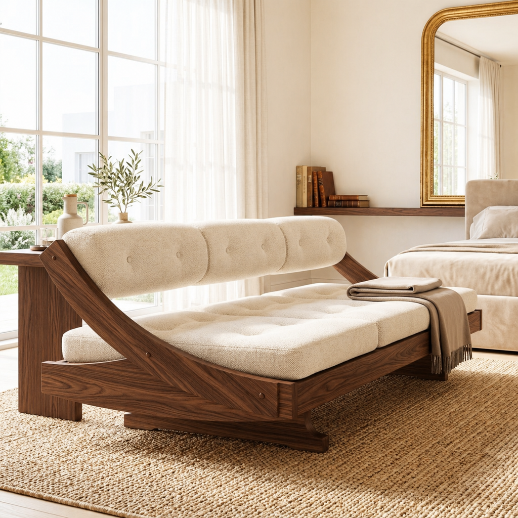 Curved Upholstered Daybed With Tufted Cushion, Rounded Backrest, Bedroom Lounge Bench