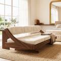 Curved Upholstered Daybed With Tufted Cushion, Rounded Backrest, Bedroom Lounge Bench