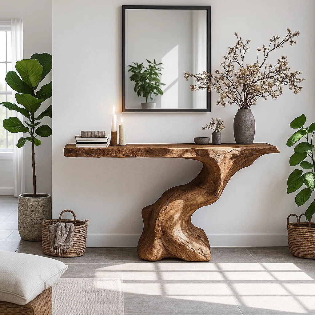 Sculptural Solid Wood Console Table, Organic Modern Entryway Statement