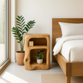 Solid Wood Nightstand with Open Shelves - Natural Live Edge Design