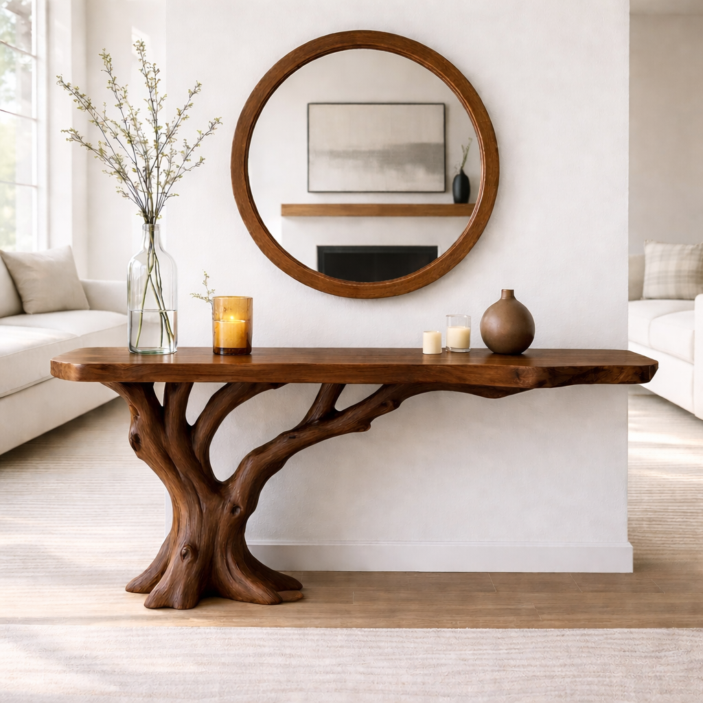 Tree Root Solid Wood Console Table, Organic Sculptural Entryway Table
