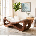 Sculptural Upholstered Daybed Organic Cutout Frame, Cream Cushion Lounger