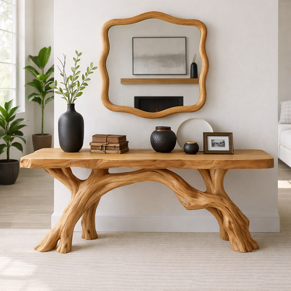 Tree Branch Solid Wood Console Table, Sculptural Organic Entryway Table