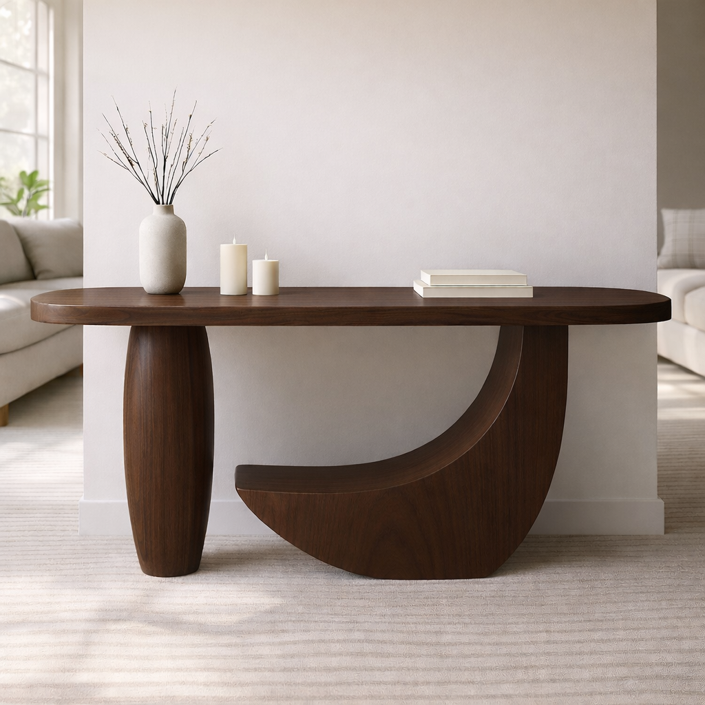 Modern Solid Wood Console Table, Sculptural Curved Base Entryway Hallway Statement Furniture
