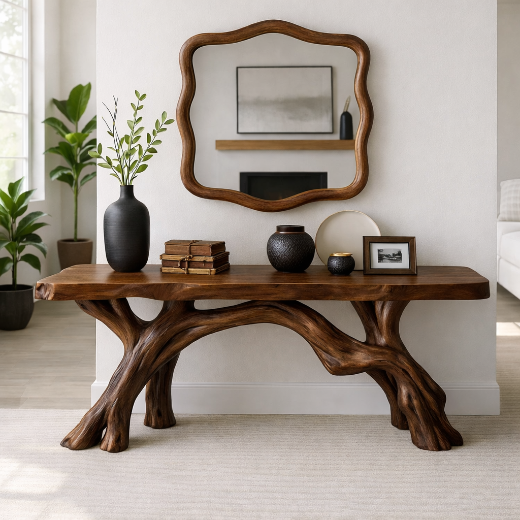 Tree Branch Solid Wood Console Table, Sculptural Organic Entryway Table