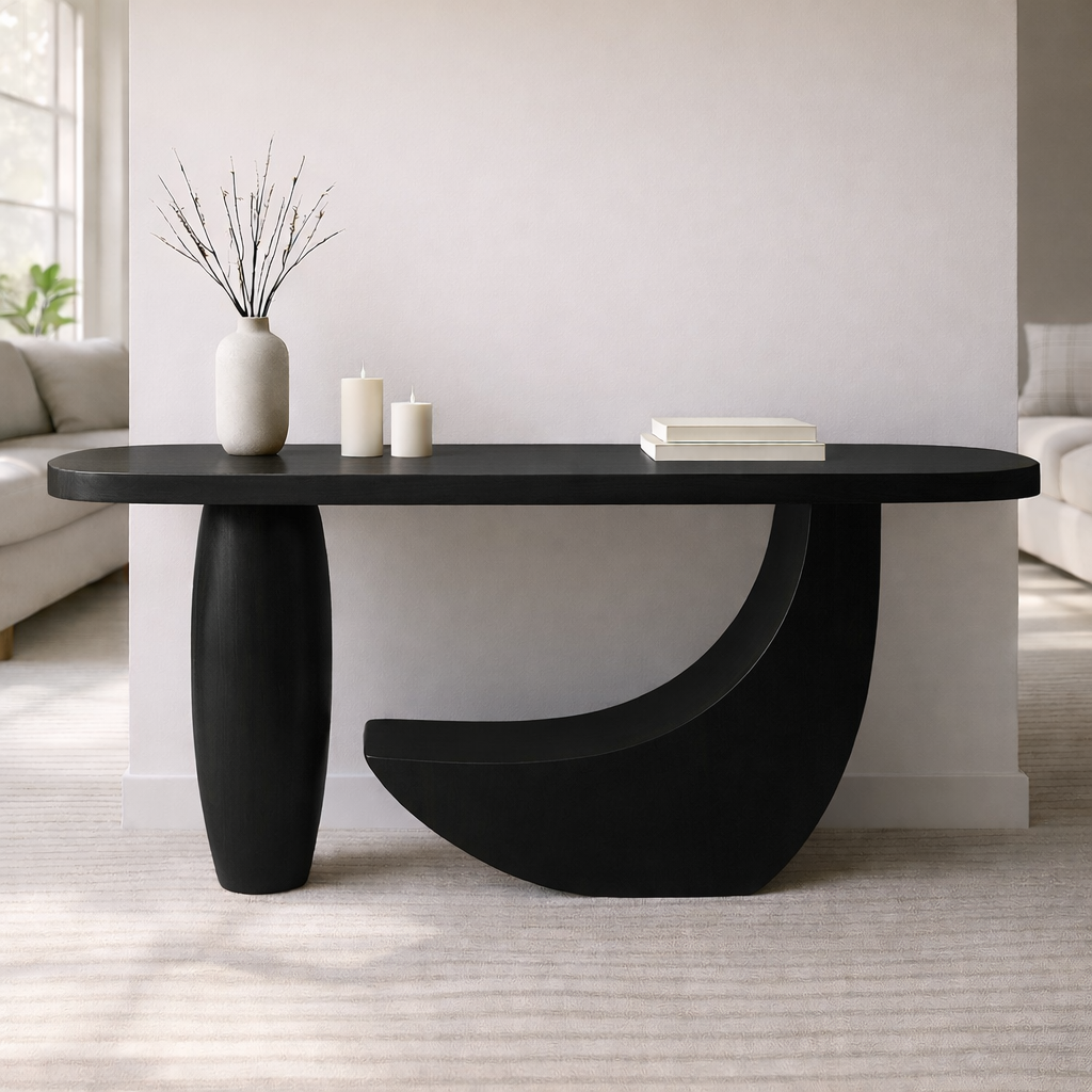 Modern Solid Wood Console Table, Sculptural Curved Base Entryway Hallway Statement Furniture
