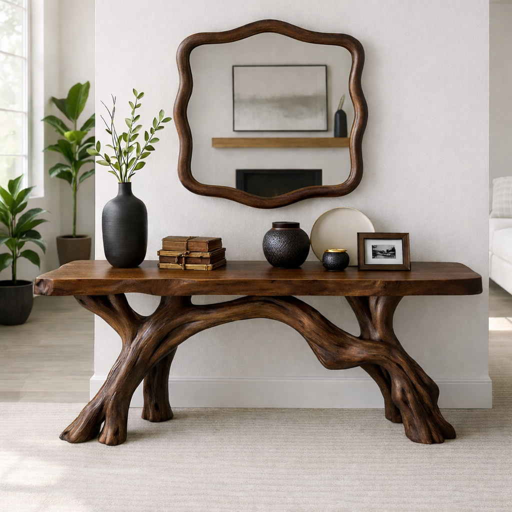 Tree Branch Solid Wood Console Table, Sculptural Organic Entryway Table
