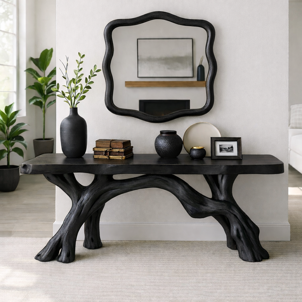 Tree Branch Solid Wood Console Table, Sculptural Organic Entryway Table
