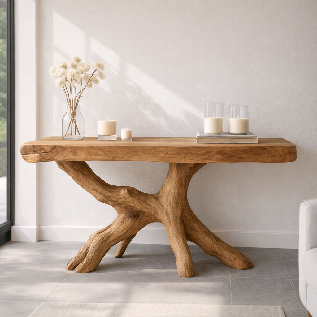 Rustic Solid Wood Console Table, Natural Tree Root Base Entryway Hallway Statement Furniture
