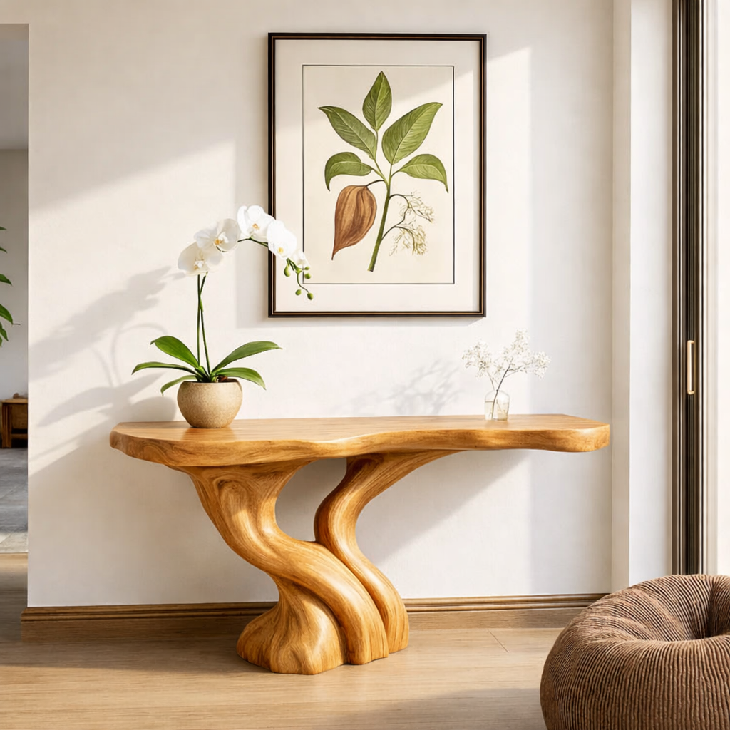 Organic Solid Wood Console Table, Sculptural Tree Root Base Entryway Hallway Furniture