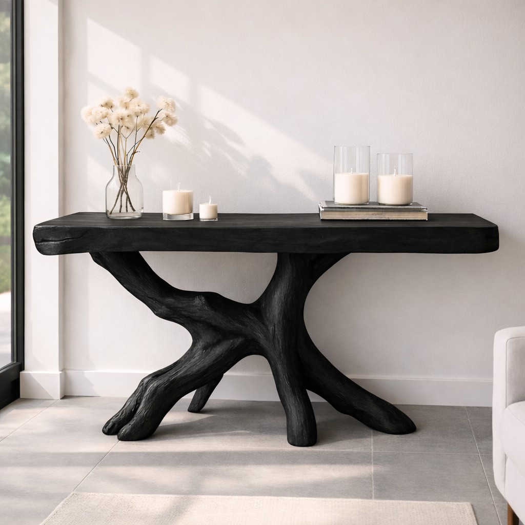 Rustic Solid Wood Console Table, Natural Tree Root Base Entryway Hallway Statement Furniture