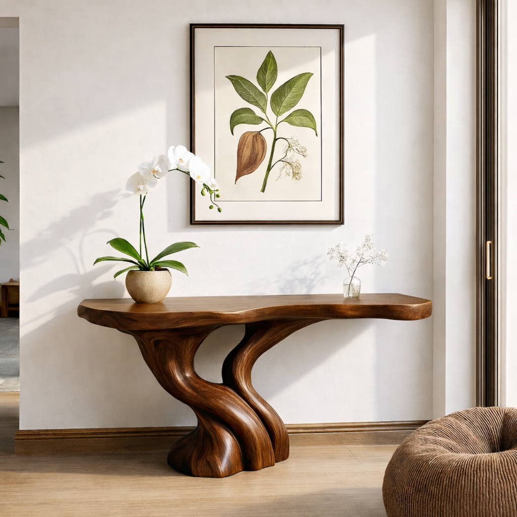 Organic Solid Wood Console Table, Sculptural Tree Root Base Entryway Hallway Furniture