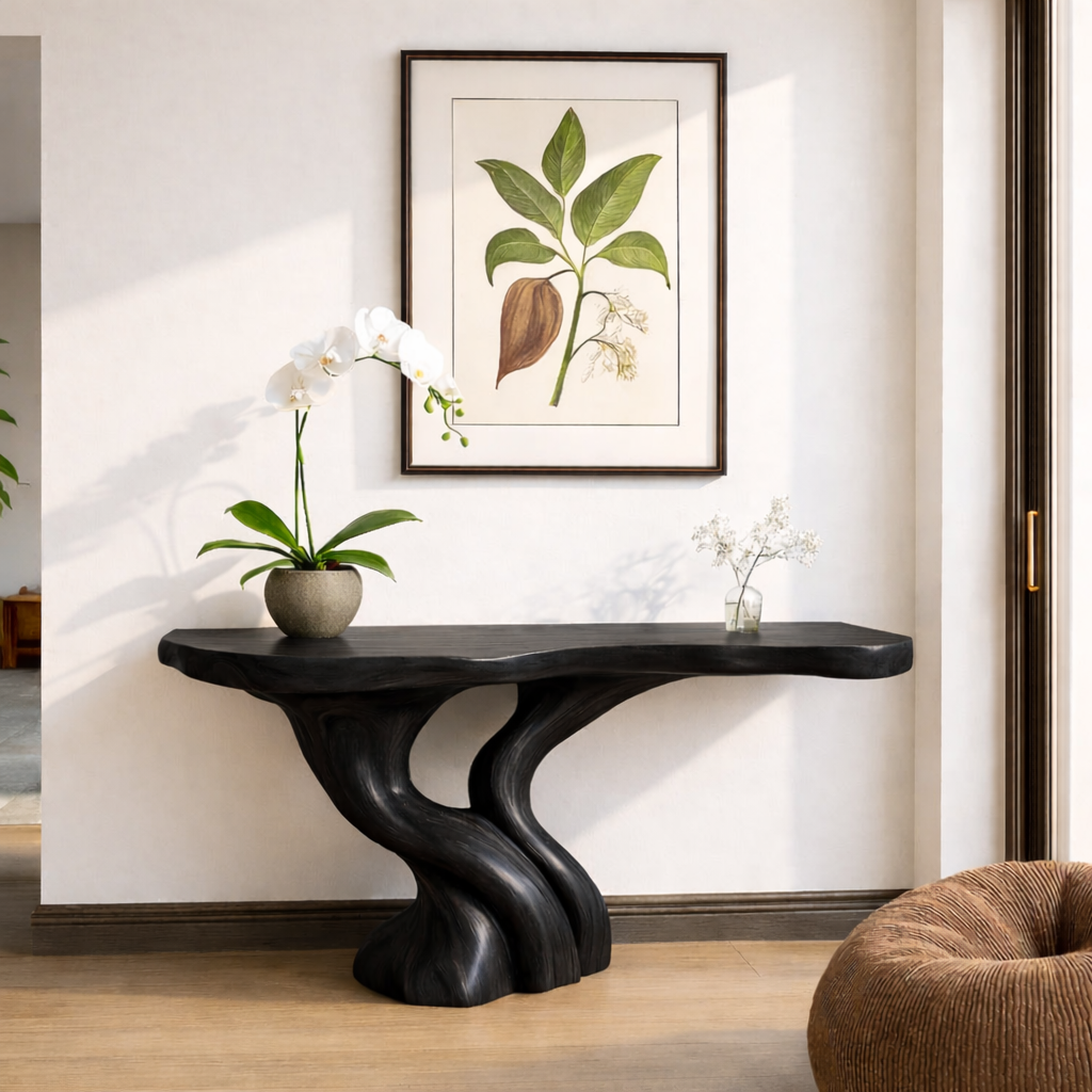 Organic Solid Wood Console Table, Sculptural Tree Root Base Entryway Hallway Furniture