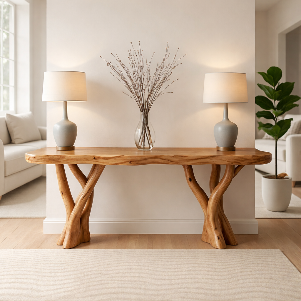 Rustic Solid Wood Console Table, Sculptural Branch Base Entryway Hallway Furniture