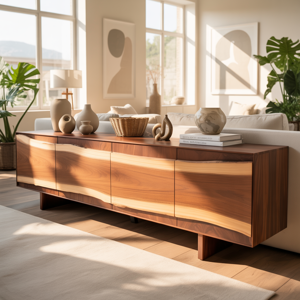 Solid Wood Console Table with Natural Flowing Grain, Handcrafted Luxury Living Room Furniture
