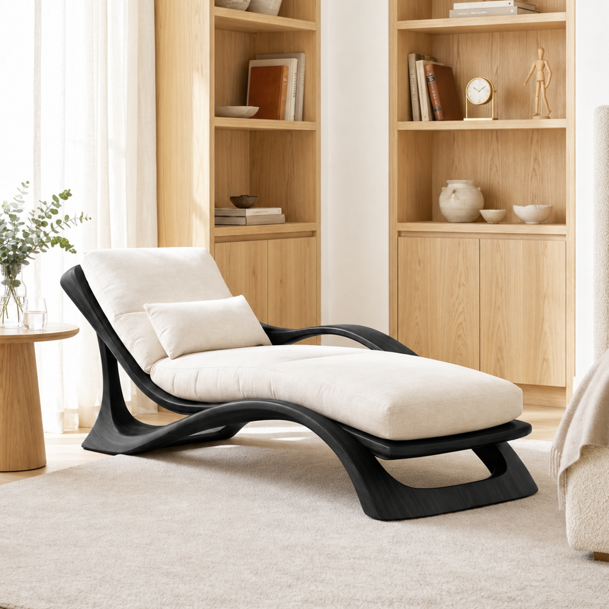 Modern Curved Chaise Lounge Chair with Cushion for Bedroom Reading Nook