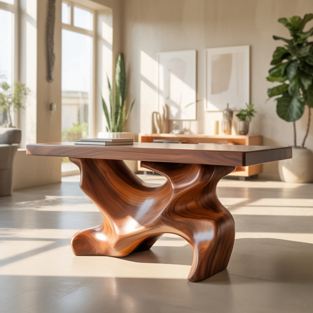 Solid Wood Console Table with Sculptural Organic Base – Handcrafted Statement Furniture