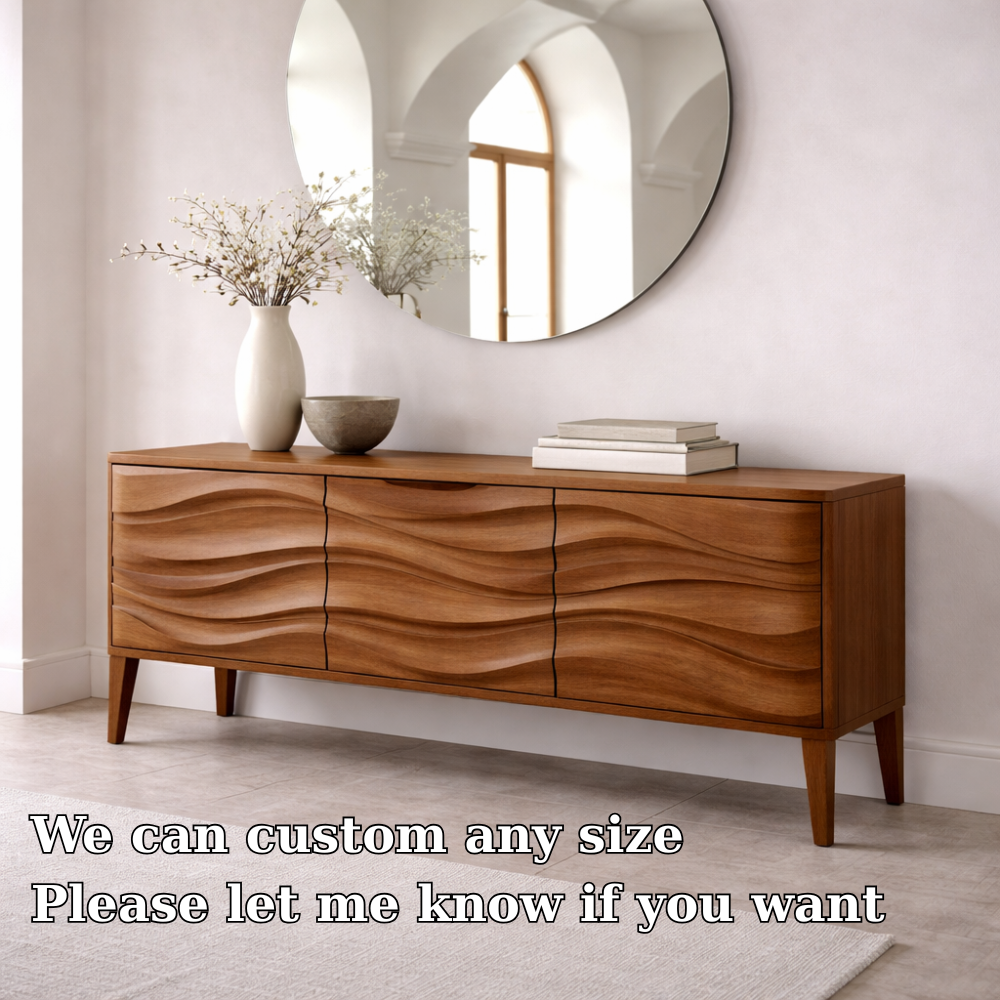 Solid Wood Console Table with Wave Front – Modern Entryway Storage Cabinet
