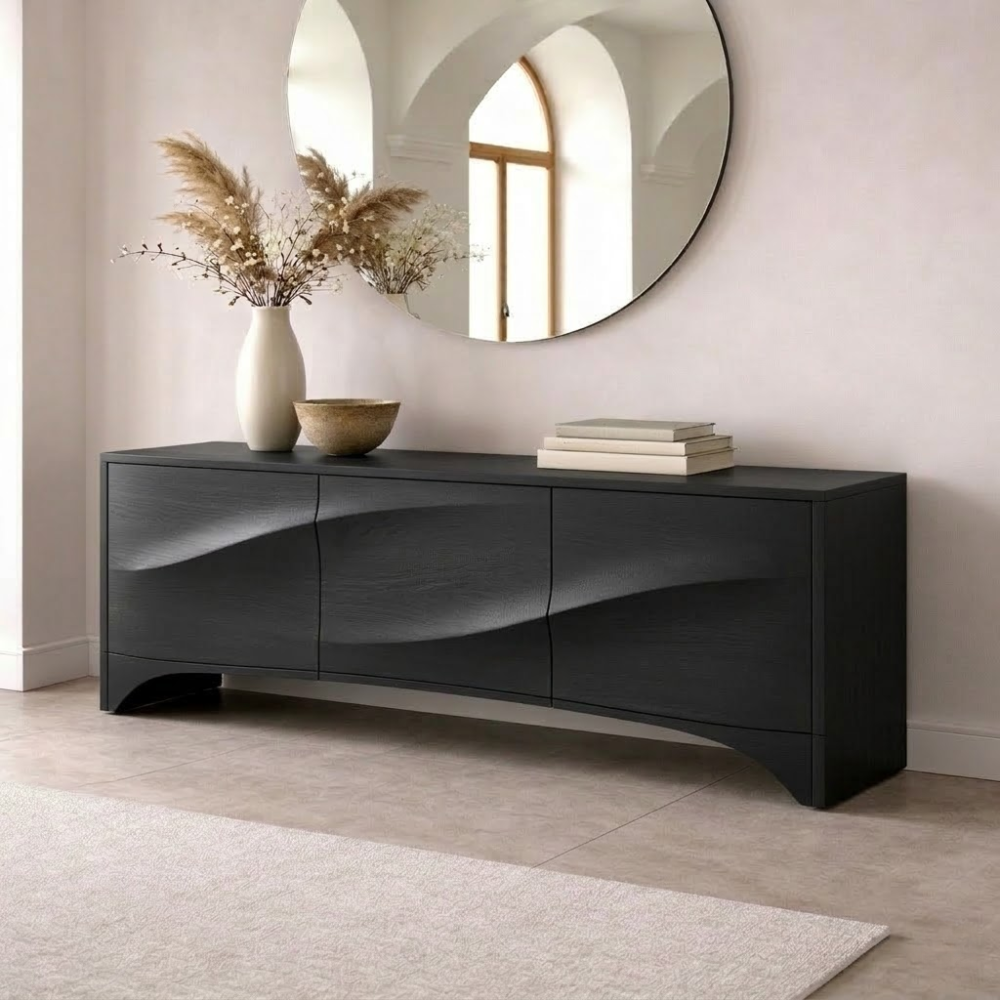 Solid Wood Console Table with Curved Design – Modern Entryway Storage Sideboard