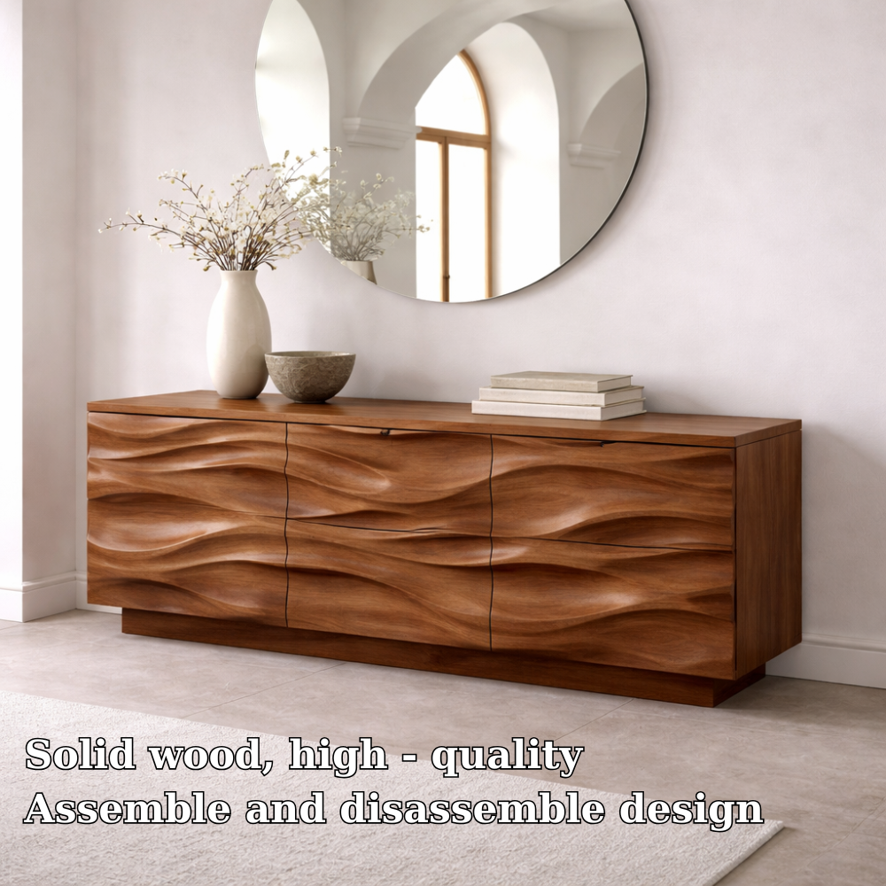 Solid Wood Console Table with Wave Front – Modern Entryway Storage Sideboard