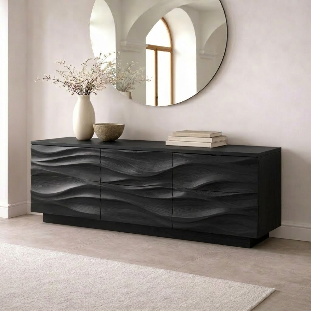 Solid Wood Console Table with Wave Front – Modern Entryway Storage Sideboard