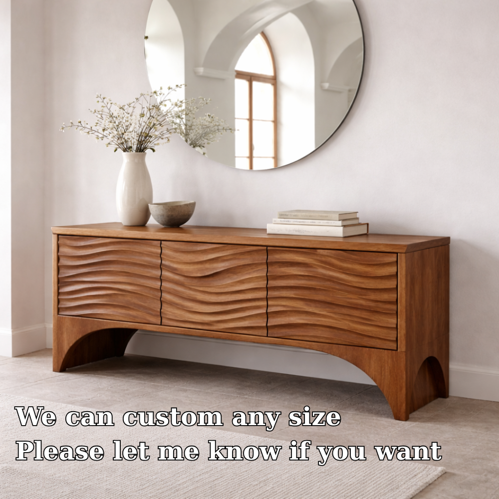 Solid Wood Console Table with Wave Front Drawers – Modern Entryway Storage Cabinet