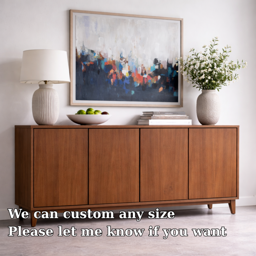 Modern Solid Wood Console Table with 4 Doors – Walnut Storage Sideboard Cabinet
