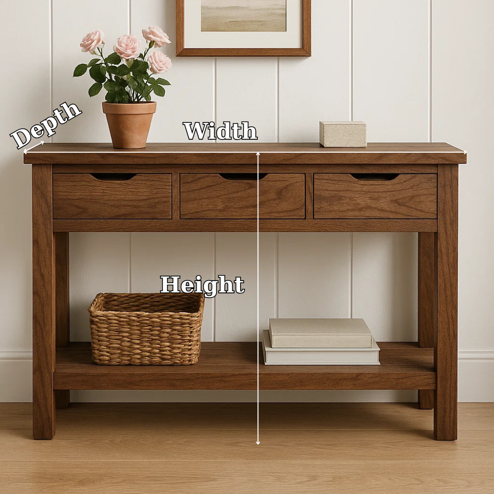 Rustic Wooden Console Table with Storage Drawers and Bottom Shelf for Entryway
