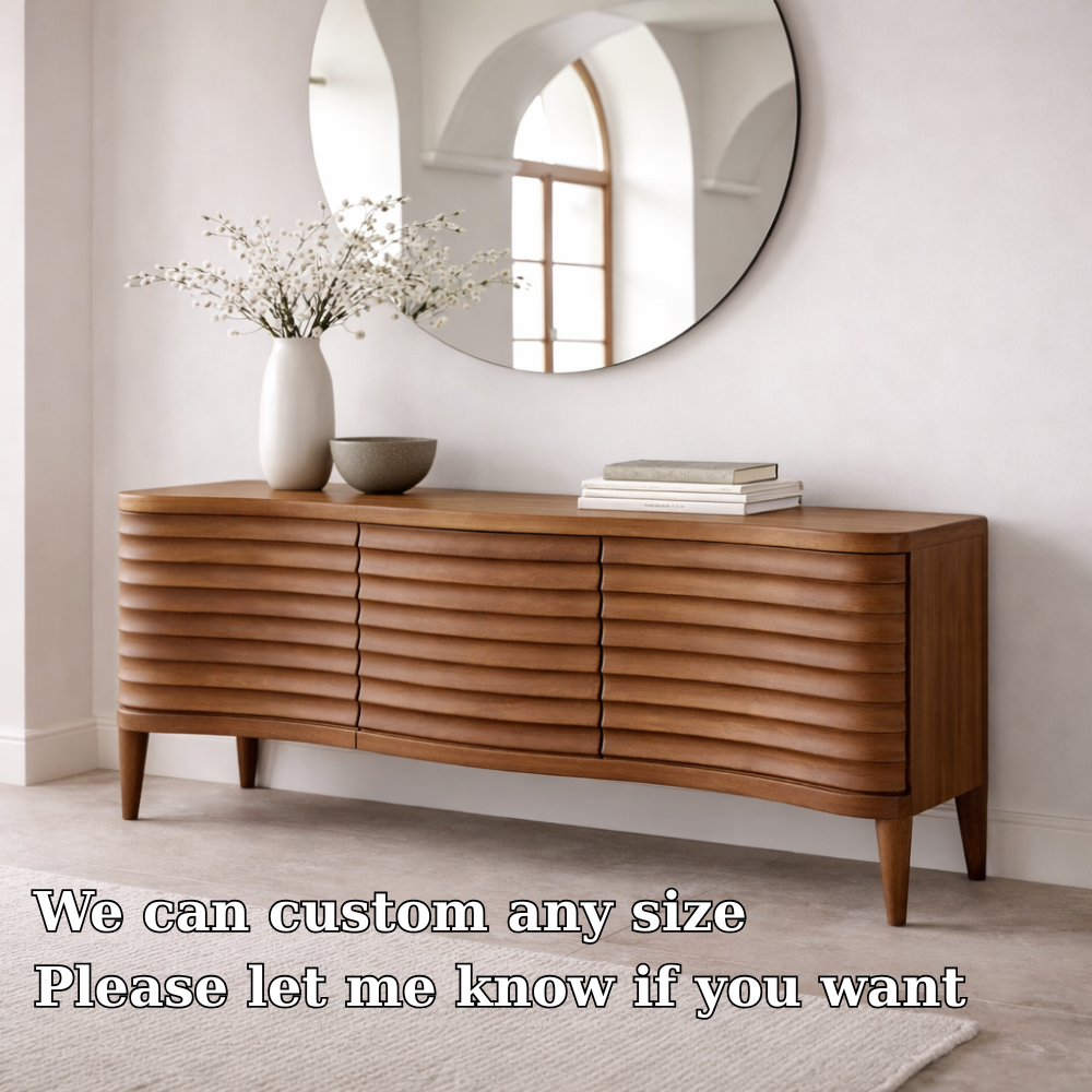 Solid Wood Console Table with Fluted Front – Modern Entryway Storage Sideboard