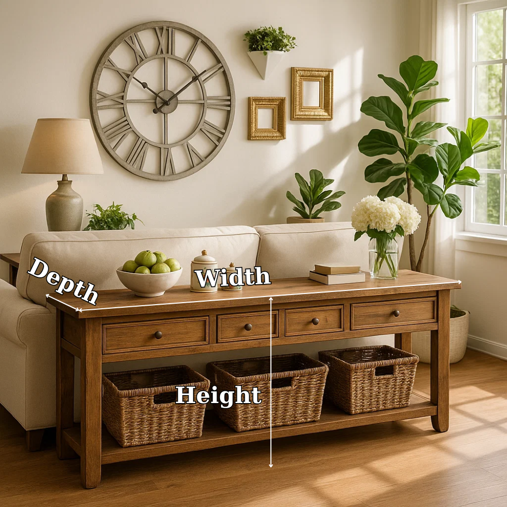 Solid Wood Console Table with Drawers and Storage Shelf for Living Room or Entryway