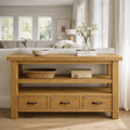 Solid Wood Console Table with Drawers and Open Shelf