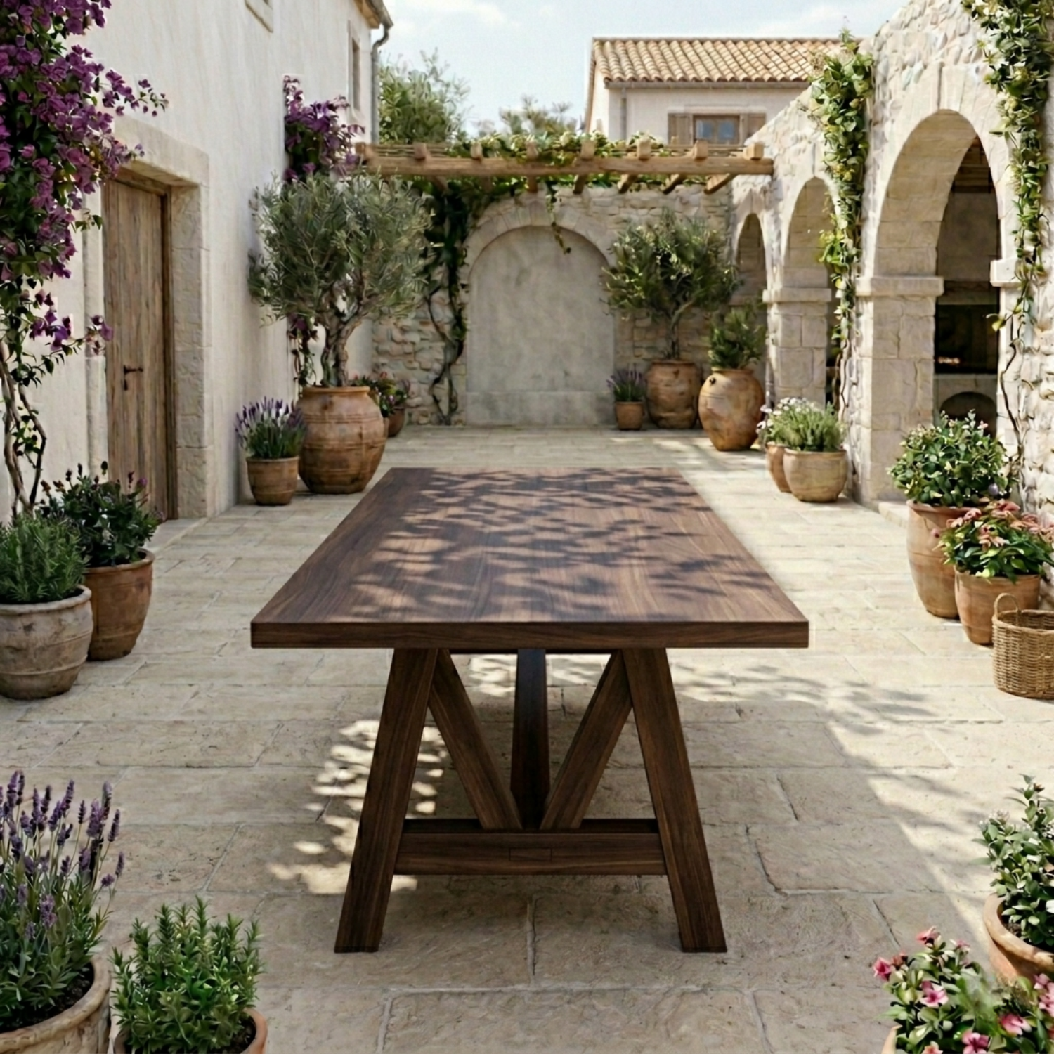 Rectangular Solid Wood Outdoor Dining Table with A-Frame Pedestal Base