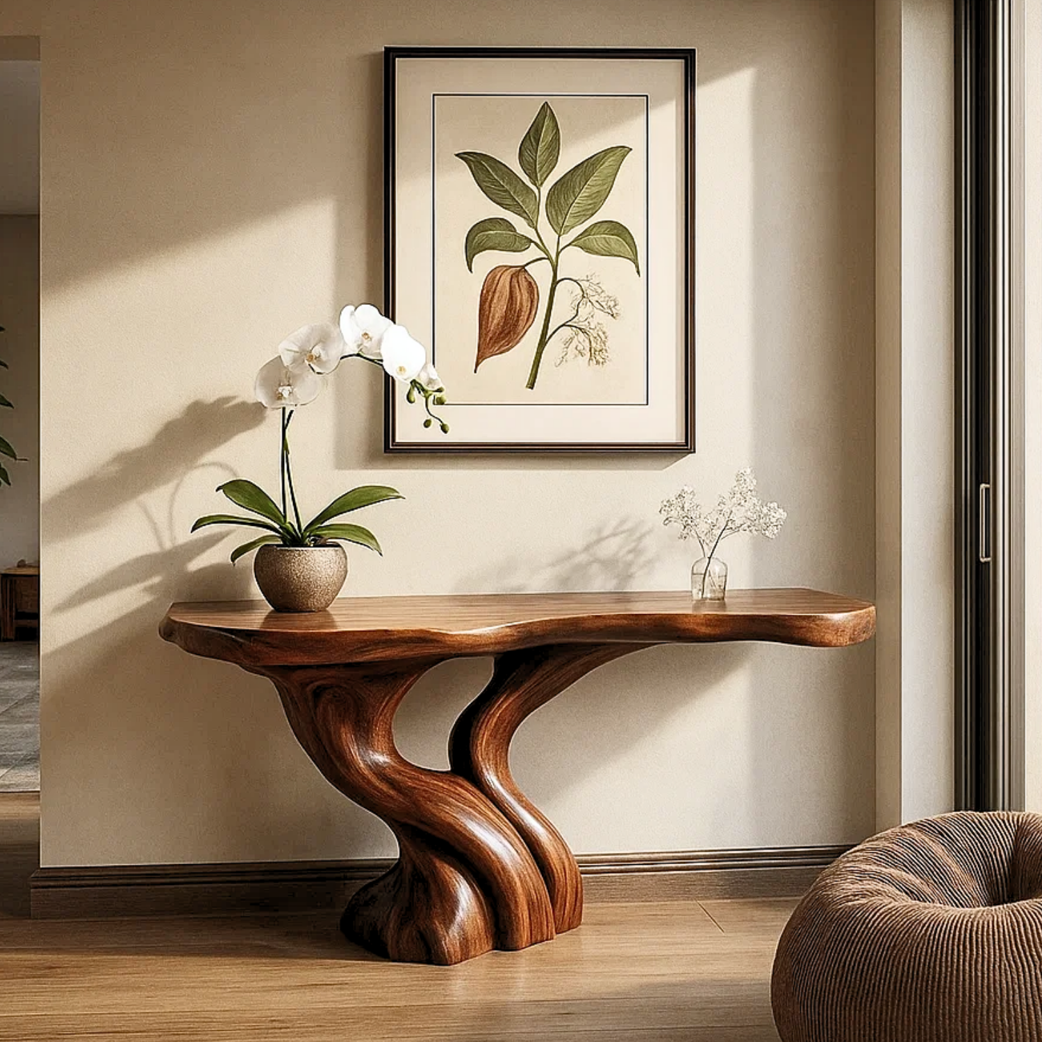 Organic Solid Wood Console Table, Sculptural Tree Root Base Entryway Hallway Furniture